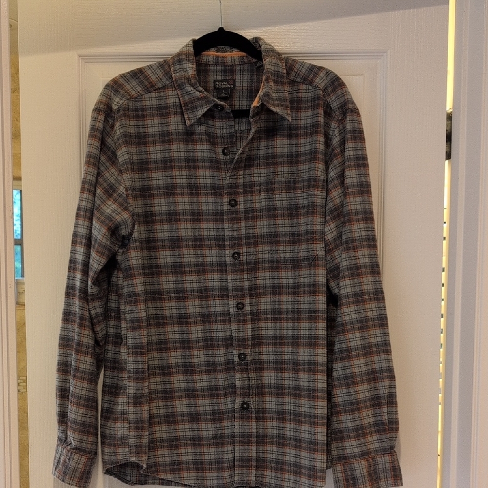 Royal Robbins Men's Long Sleeve Gray and Brown Casual Button Down Shirt